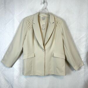 NWT Cato Collection Women’s Ivory Crochet Lace Embellished Blazer Jacket 22/24W